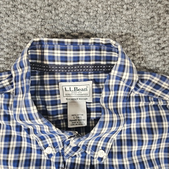 LL Bean Button Down‎ Men's L Reg Slighlty Fitted Cotton Blue Plaid Sleeve - Picture 3 of 7
